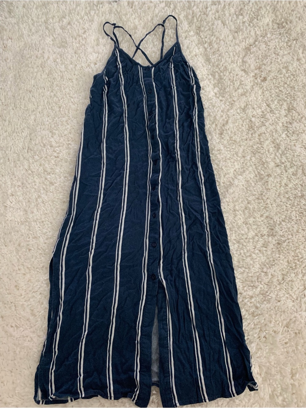 La Hearts Navy and White Striped Maxi Dress